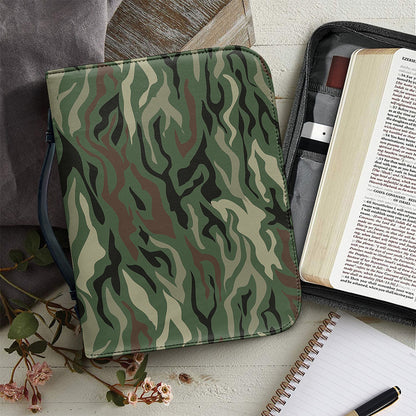 Green Camo Zebra Pattern Print Leather Bible Cover