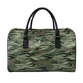 Green Camo Zebra Pattern Print Leather Duffel Bag