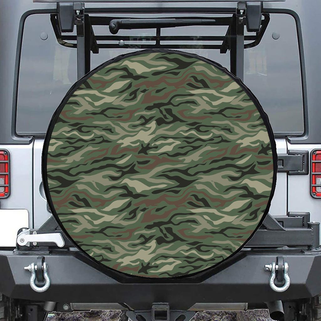 Green Camo Zebra Pattern Print Leather Spare Tire Cover