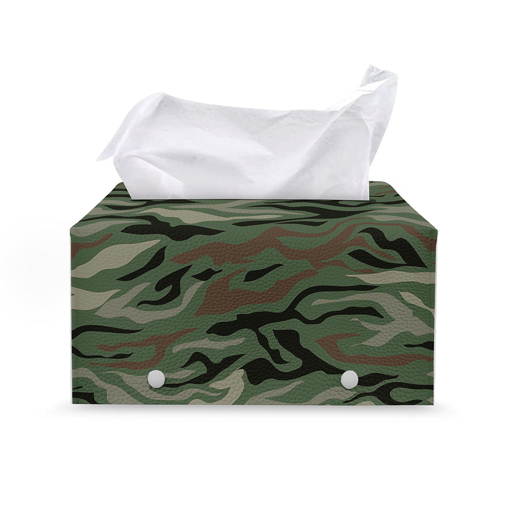 Green Camo Zebra Pattern Print Leather Tissue Box Cover