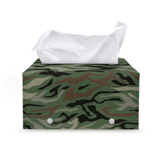 Green Camo Zebra Pattern Print Leather Tissue Box Cover