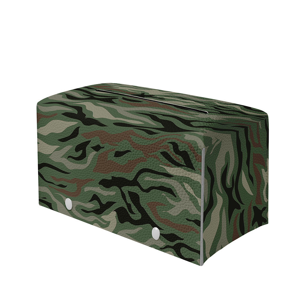 Green Camo Zebra Pattern Print Leather Tissue Box Cover