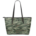 Green Camo Zebra Pattern Print Leather Tote Bag With Zipper