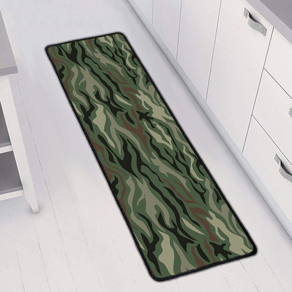 Green Camo Zebra Pattern Print Long Kitchen Mat