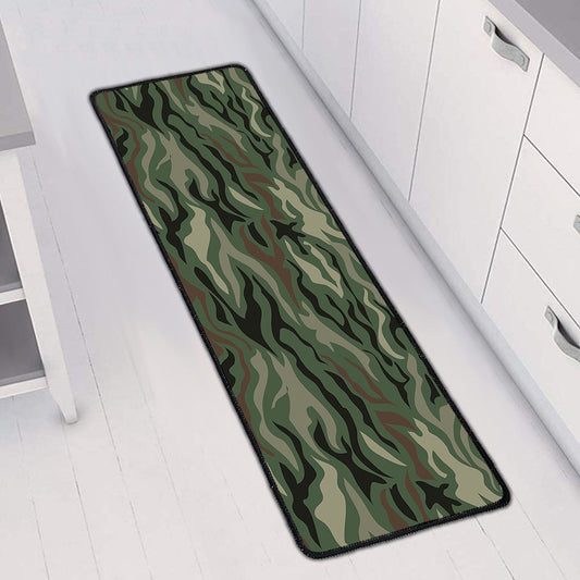 Green Camo Zebra Pattern Print Long Kitchen Mat