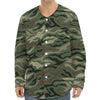 Green Camo Zebra Pattern Print Long Sleeve Baseball Jersey