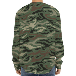 Green Camo Zebra Pattern Print Long Sleeve Baseball Jersey