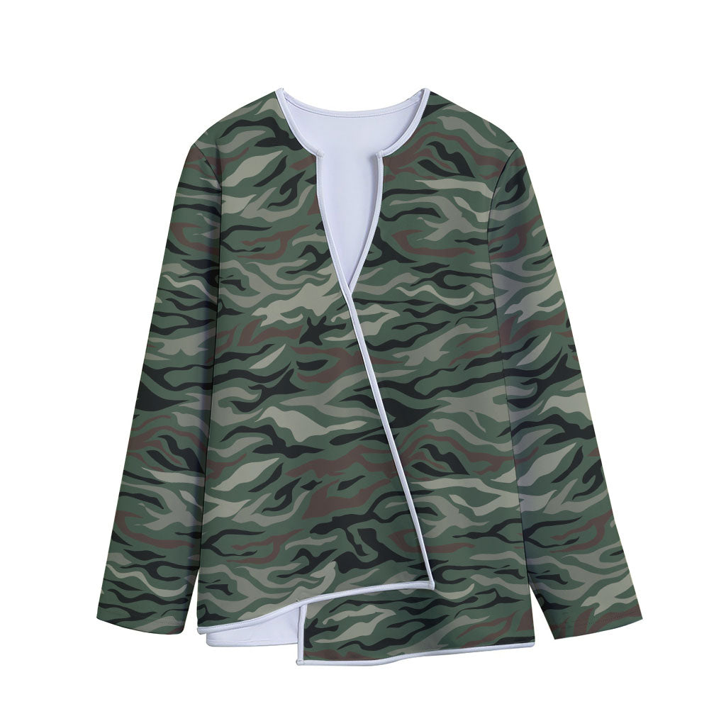 Green Camo Zebra Pattern Print Long Sleeve Short Coat