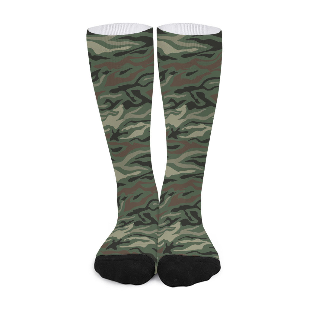 Green Camo Zebra Pattern Print Long Socks
