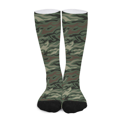 Green Camo Zebra Pattern Print Long Socks