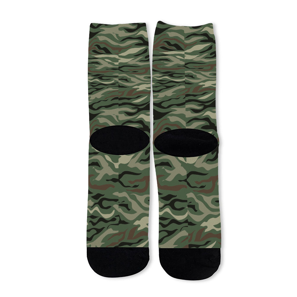 Green Camo Zebra Pattern Print Long Socks