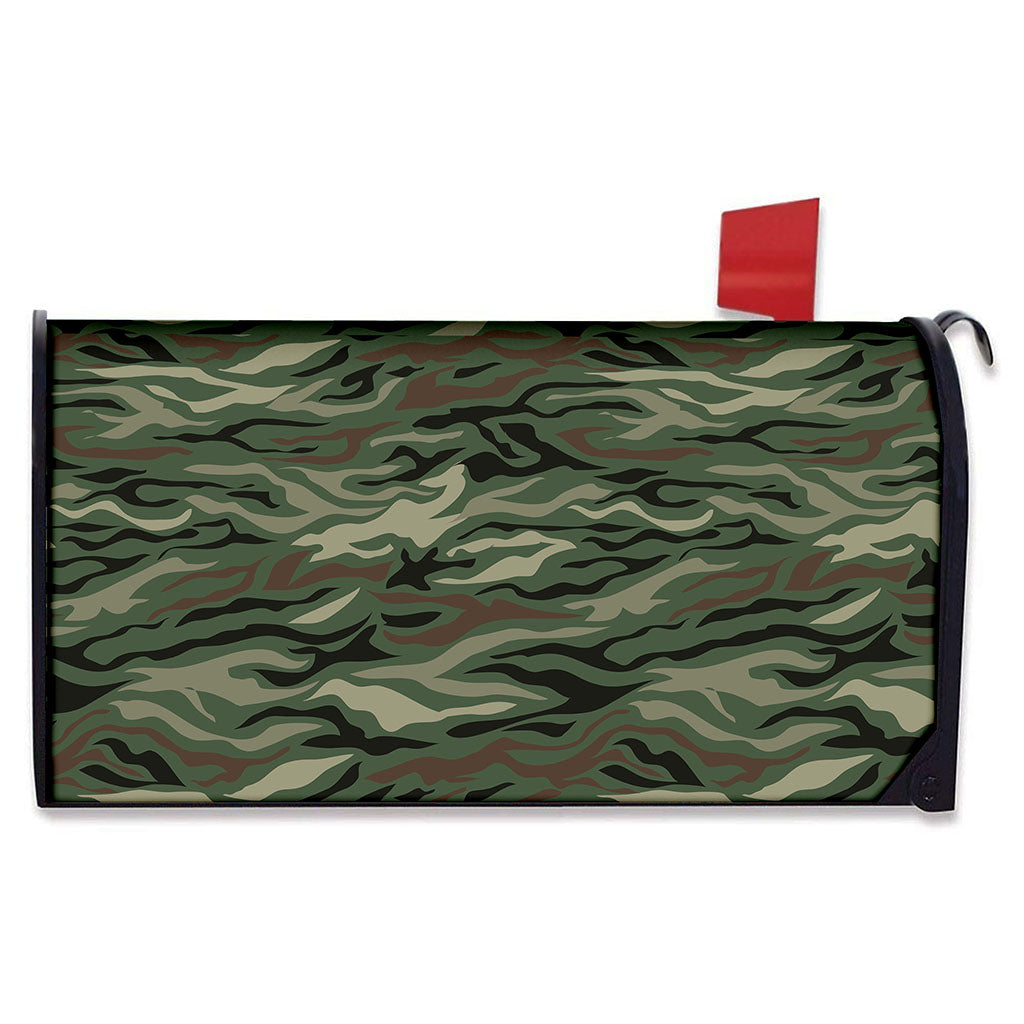Green Camo Zebra Pattern Print Mailbox Cover