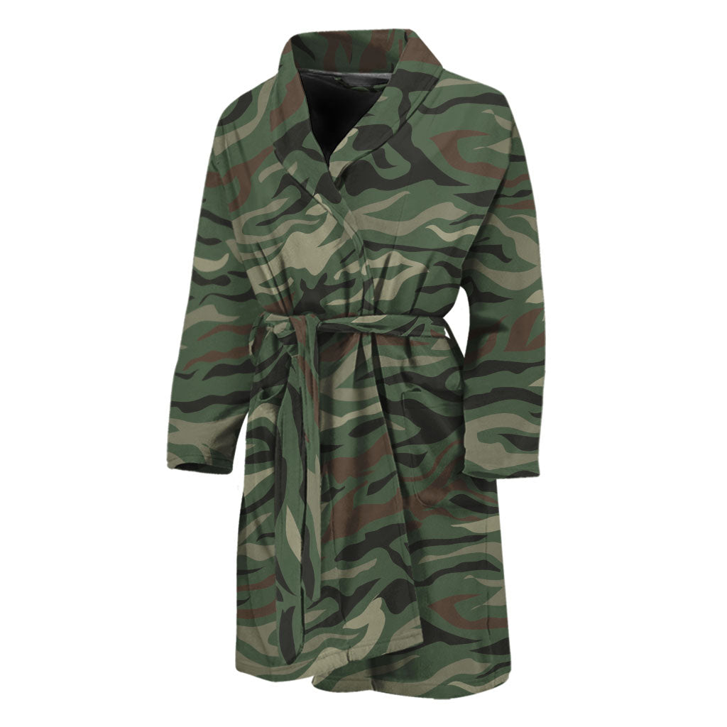 Green Camo Zebra Pattern Print Men's Bathrobe