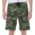 Green Camo Zebra Pattern Print Men's Beach Shorts