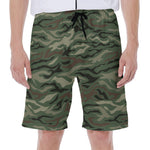 Green Camo Zebra Pattern Print Men's Beach Shorts