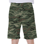 Green Camo Zebra Pattern Print Men's Beach Shorts