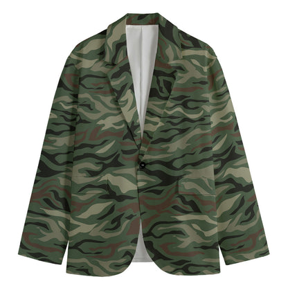 Green Camo Zebra Pattern Print Men's Blazer