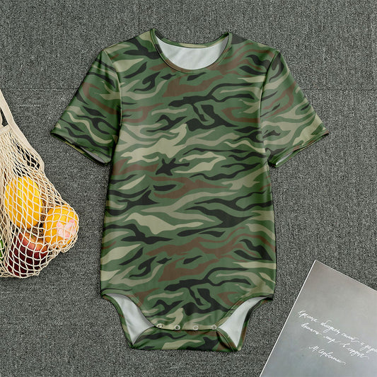 Green Camo Zebra Pattern Print Men's Bodysuit