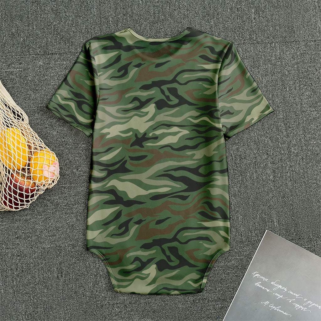 Green Camo Zebra Pattern Print Men's Bodysuit