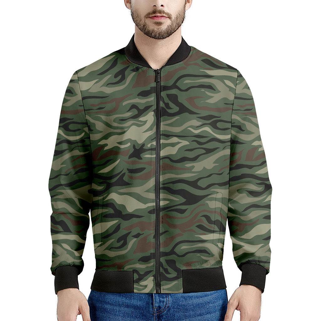 Green Camo Zebra Pattern Print Men's Bomber Jacket