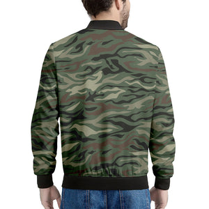 Green Camo Zebra Pattern Print Men's Bomber Jacket