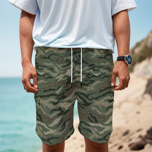 Green Camo Zebra Pattern Print Men's Cargo Shorts