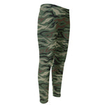 Green Camo Zebra Pattern Print Men's Compression Pants