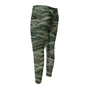 Green Camo Zebra Pattern Print Men's Compression Pants