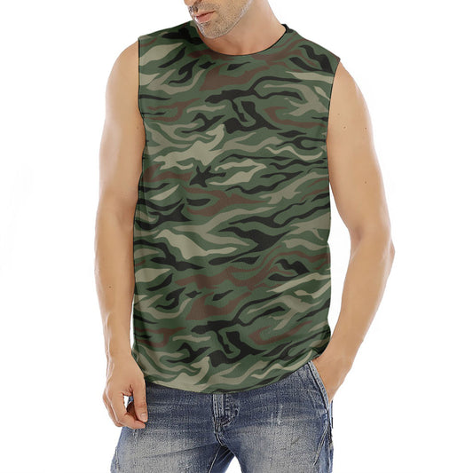 Green Camo Zebra Pattern Print Men's Fitness Tank Top