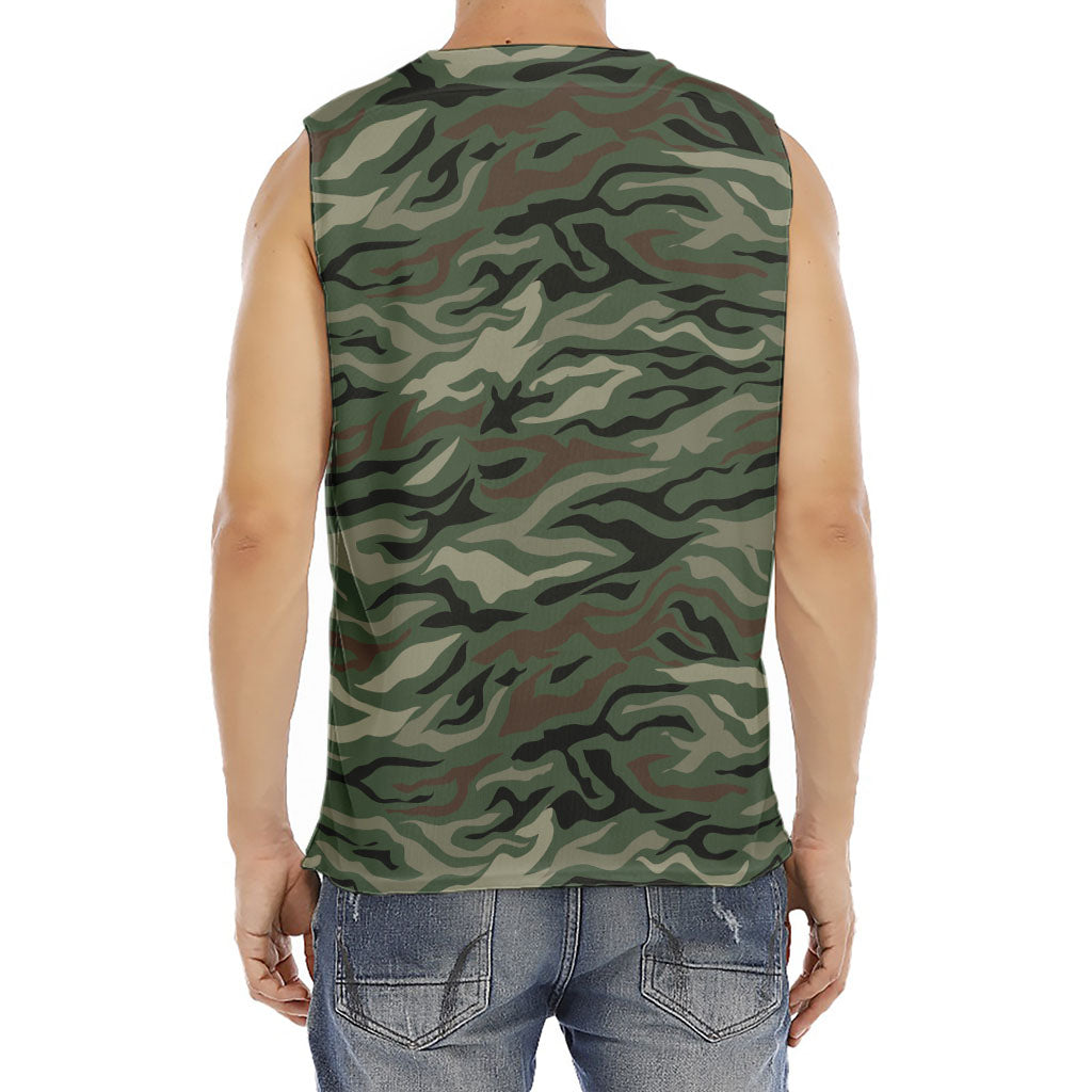 Green Camo Zebra Pattern Print Men's Fitness Tank Top