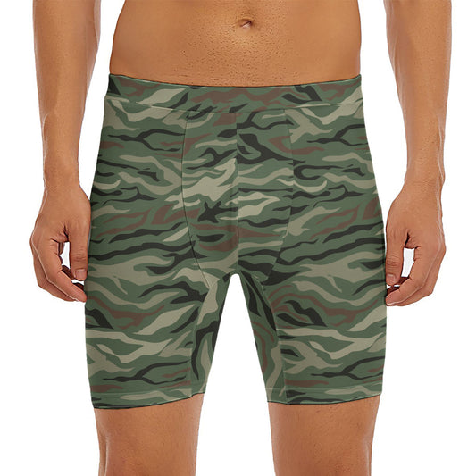 Green Camo Zebra Pattern Print Men's Long Boxer Briefs