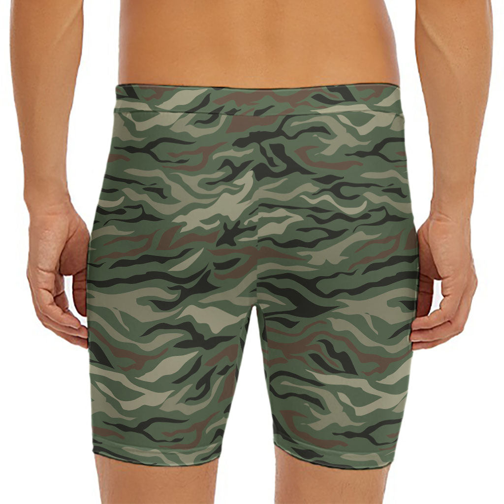 Green Camo Zebra Pattern Print Men's Long Boxer Briefs