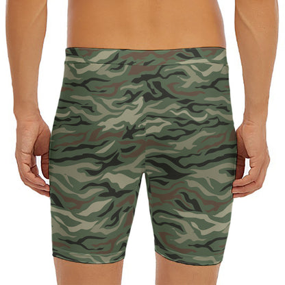 Green Camo Zebra Pattern Print Men's Long Boxer Briefs