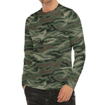 Green Camo Zebra Pattern Print Men's Long Sleeve Rash Guard