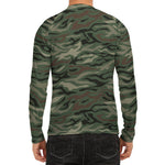 Green Camo Zebra Pattern Print Men's Long Sleeve Rash Guard