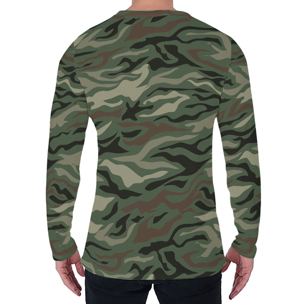 Green Camo Zebra Pattern Print Men's Long Sleeve T-Shirt