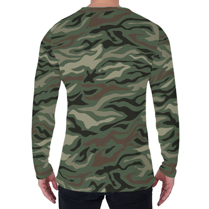 Green Camo Zebra Pattern Print Men's Long Sleeve T-Shirt