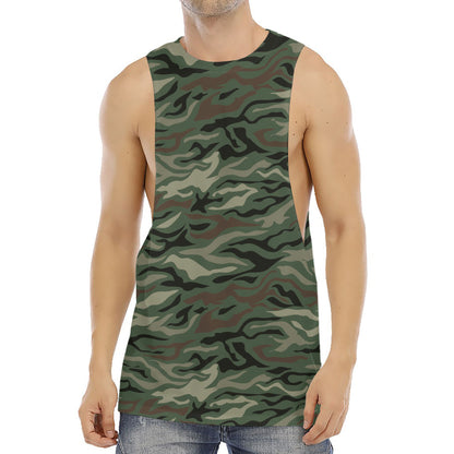 Green Camo Zebra Pattern Print Men's Muscle Tank Top