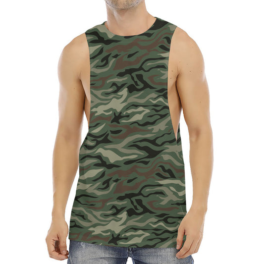 Green Camo Zebra Pattern Print Men's Muscle Tank Top