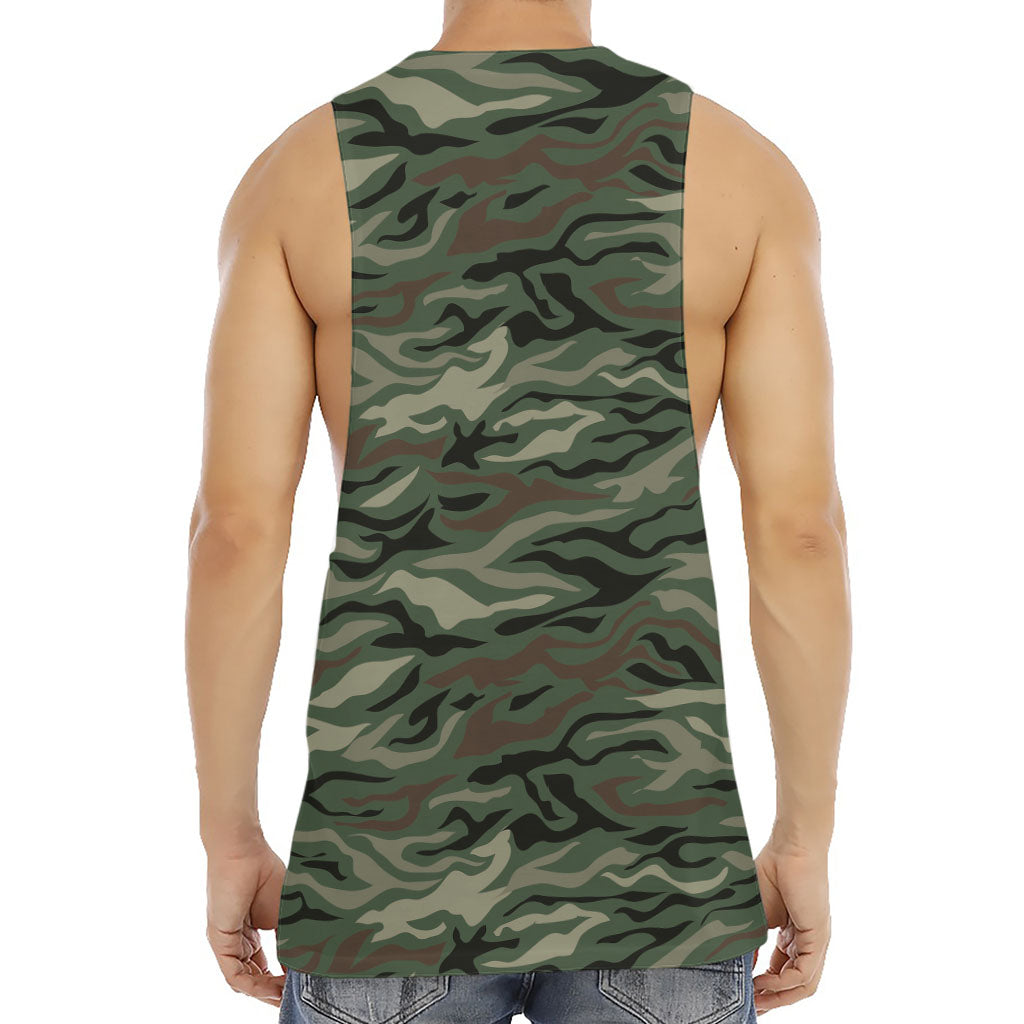 Green Camo Zebra Pattern Print Men's Muscle Tank Top