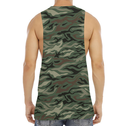 Green Camo Zebra Pattern Print Men's Muscle Tank Top
