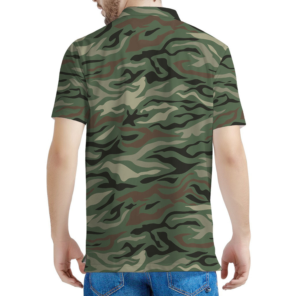 Green Camo Zebra Pattern Print Men's Polo Shirt