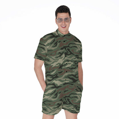 Green Camo Zebra Pattern Print Men's Rompers