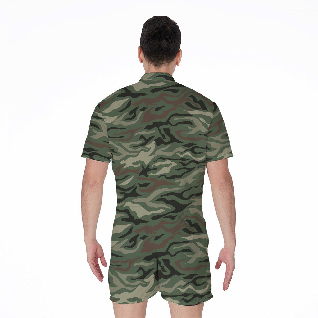 Green Camo Zebra Pattern Print Men's Rompers
