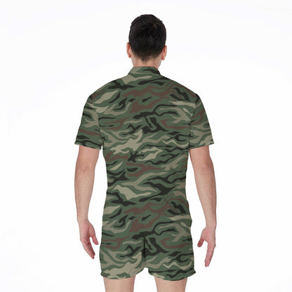 Green Camo Zebra Pattern Print Men's Rompers