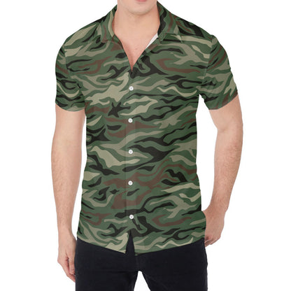 Green Camo Zebra Pattern Print Men's Shirt