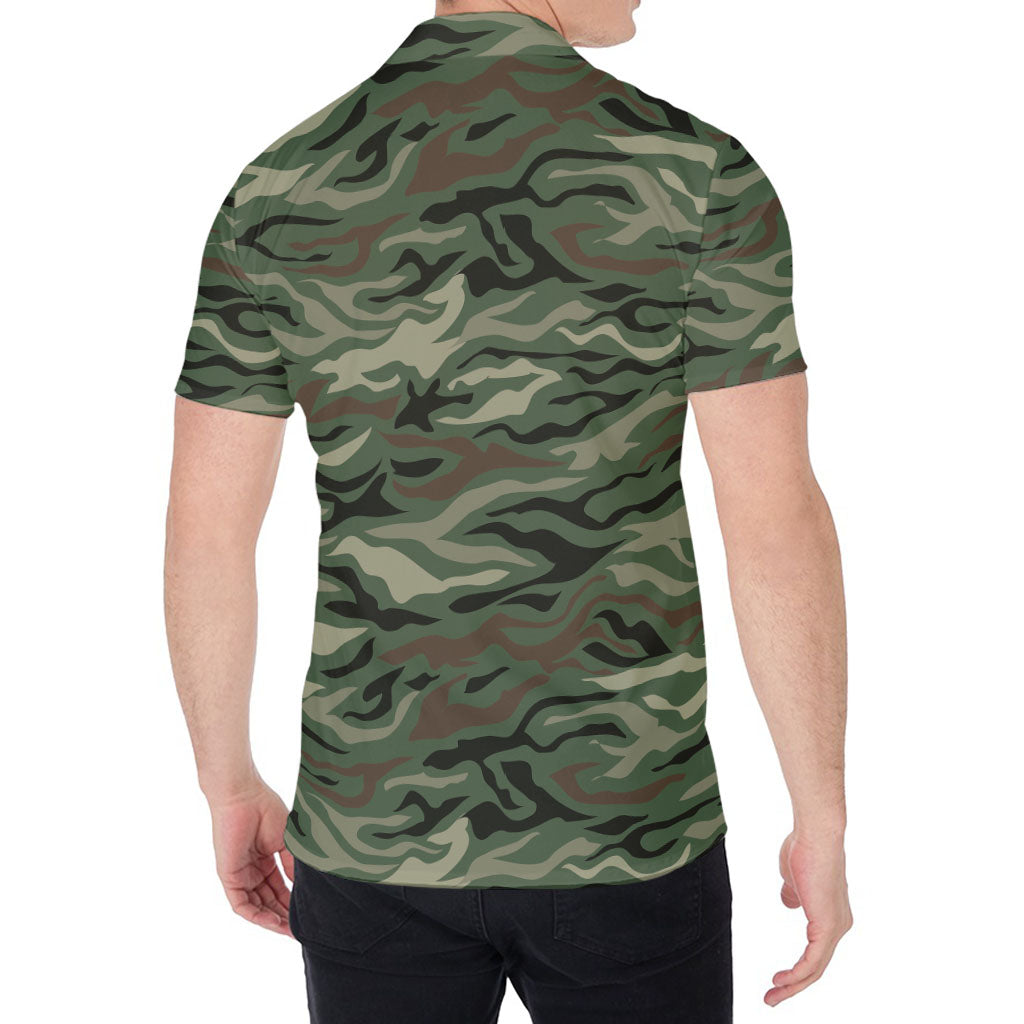 Green Camo Zebra Pattern Print Men's Shirt