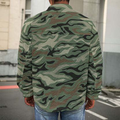 Green Camo Zebra Pattern Print Men's Shirt Jacket