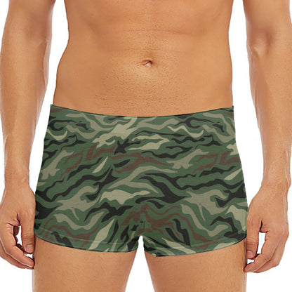 Green Camo Zebra Pattern Print Men's Short Boxer Briefs