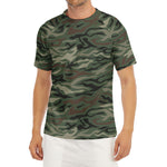 Green Camo Zebra Pattern Print Men's Short Sleeve Rash Guard